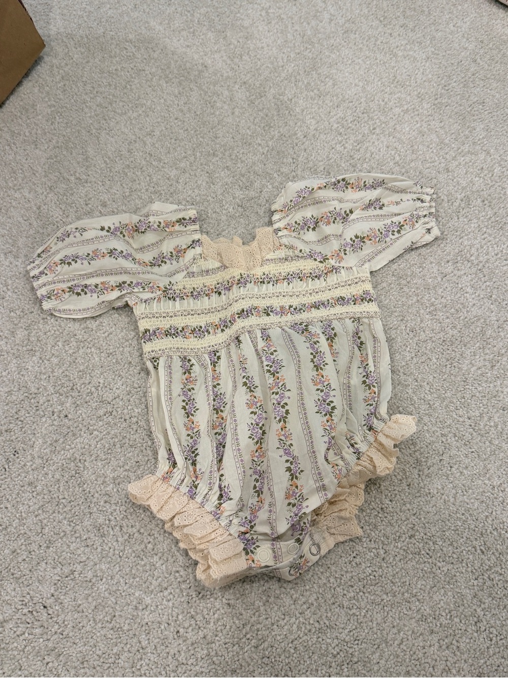 Ivy City Co Cream Floral Roselyn Ruffle Baby romper mommy and me